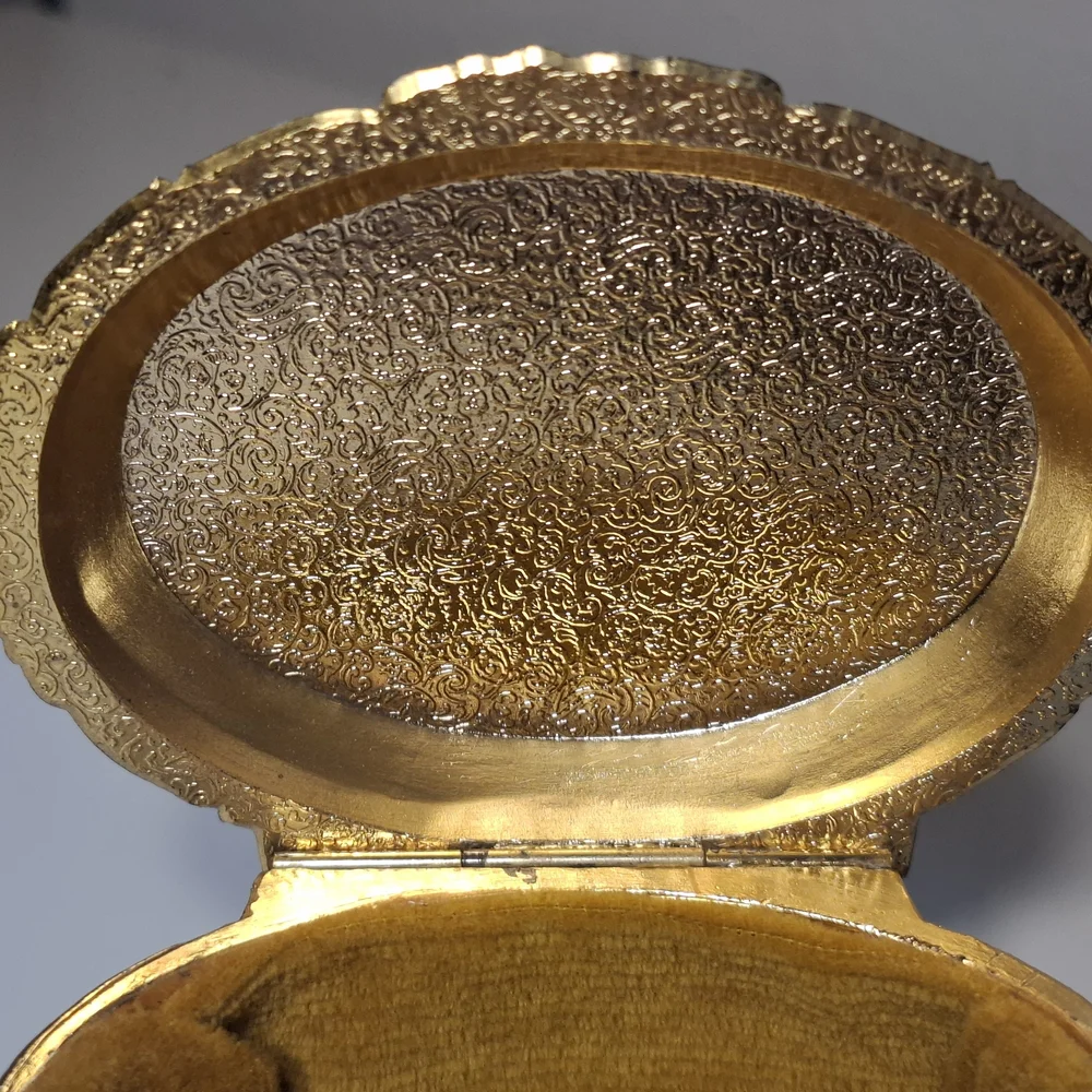 🕊Vintage Gold & Silver Hummingbird Flower Etched Footed Jewelry Trinket Box